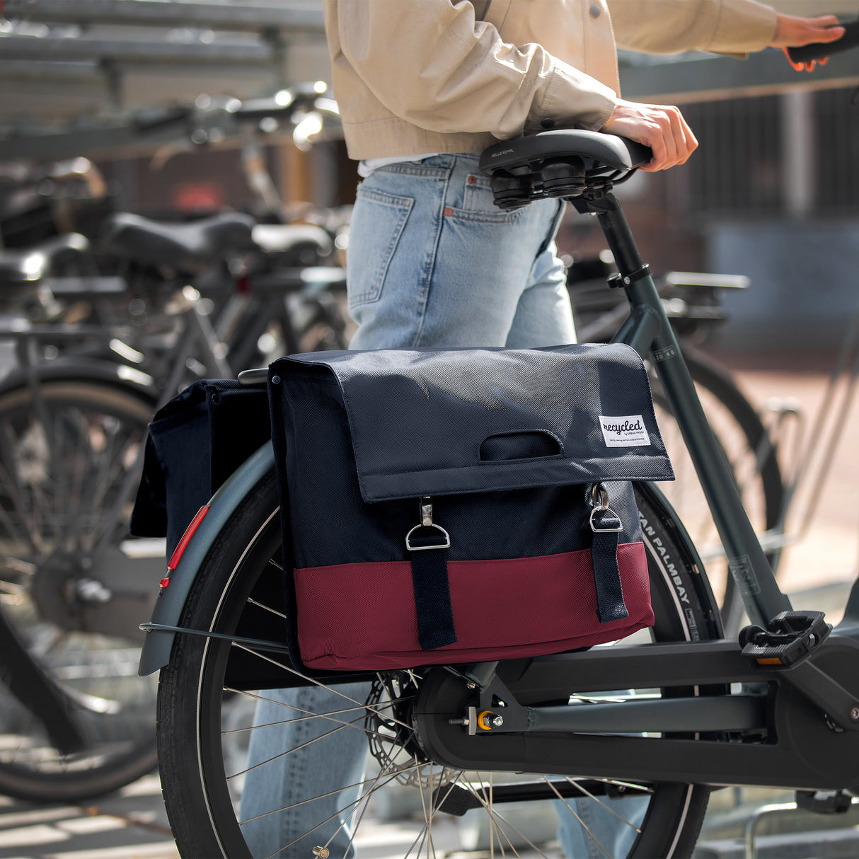 Bolsa de doble bicicleta a prueba urbana 40L Green-Gray