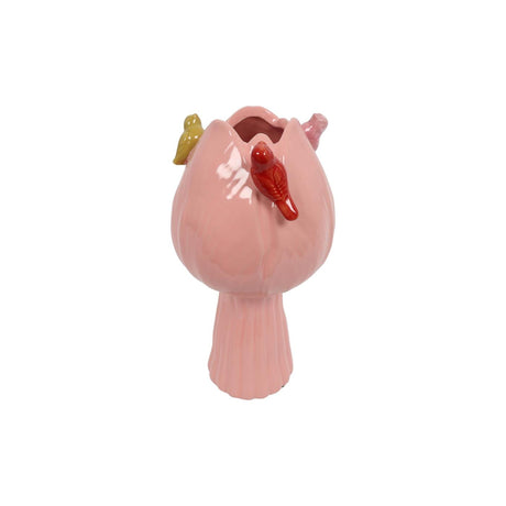 Countryfield vaas tulp met vogels roze 11x11x22cm