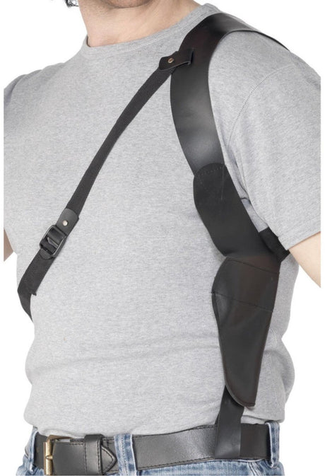 Smiffys schouder holster - zwart - leder look - verkleedaccessoires - pistool houder - cowboy standaard