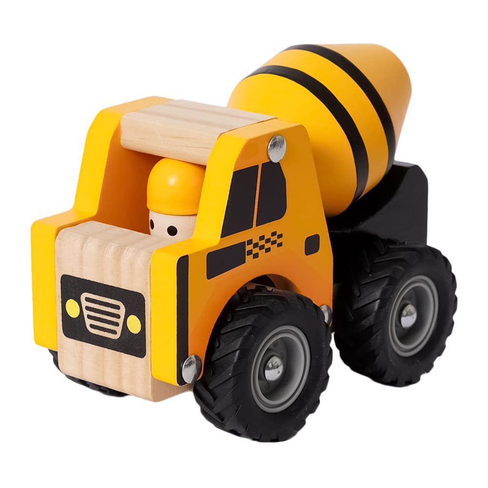 Speelgoed top houten gele betonmixer met poppetje