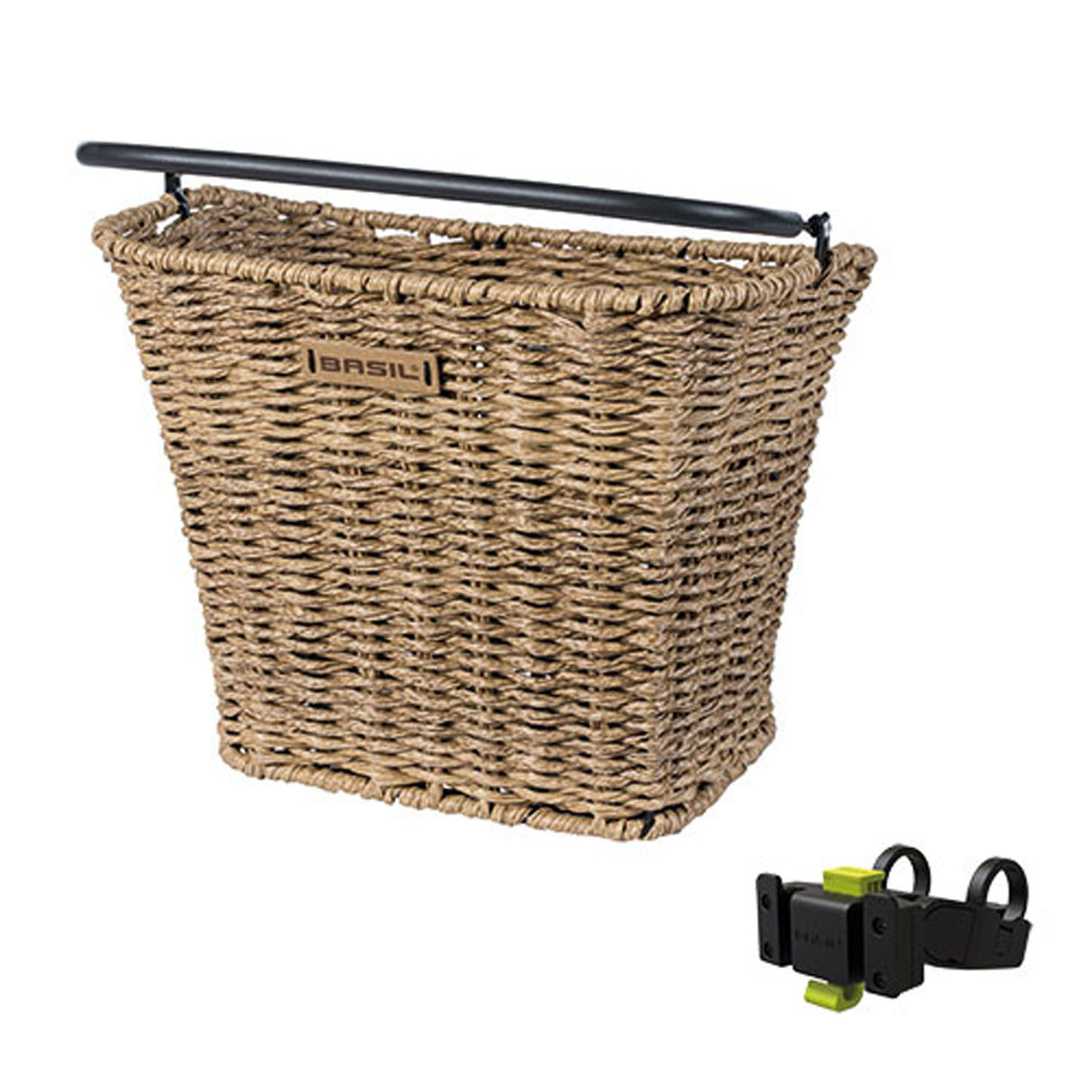 Basil Bremen Rattan KF Bicycle basket at the front including KF Steering Bow Holder Light Brown