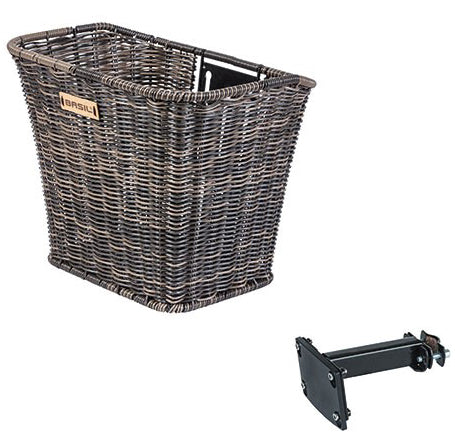 Basil Bremen Rattan Look FM - fietsmand - voorop - inclusief Basil FM stuurpenhouder - bruin