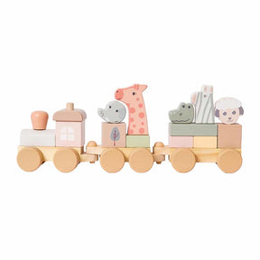Speelgoed top houten wilde dieren trein pastelkleuren