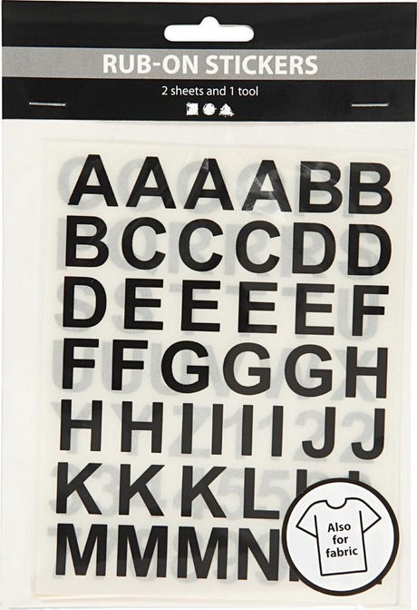Creativ company rub-on stickers - transfer stickers - wrijfstickers - papier - textiel - abc - letters en cijfers - getallen en nummers - zwart - creotime - 2 velletjees