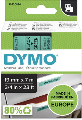 Dymo originele d1 labels | zwarte tekst op groen label | 19 mm x 7 m | zelfklevende etiketten voor de labelmanager labelprinter | gemaakt in europa