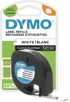 Dymo letratag tape plastic wit (12mm x 4m)