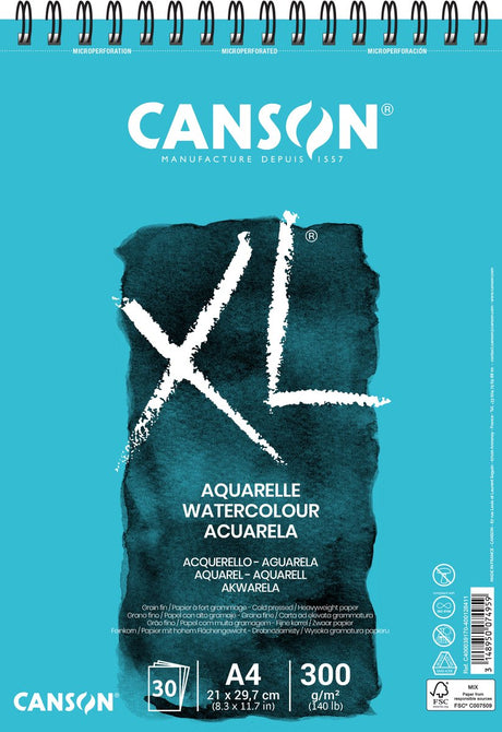 Canson schetsblok xl aquarelle - 300g m - a4 - 30 vellen
