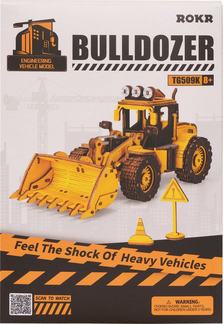 Robotime bulldozer front-end loader tg509k - 3d puzzel - houten bouwpakket - knutselen - miniatuur