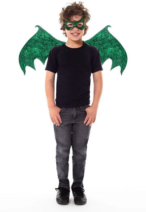 Little adventures - groene draak - vleugel masker set one size