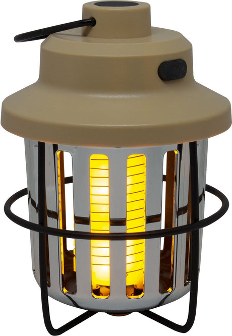 Eurotrail muggenlamp retro - oplaadbare insectenlamp - campinglamp - beige - compact en lichtgewicht - warm vlammend lichteffect