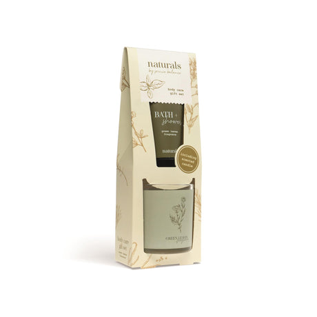 Source balance naturals sachet giftset green leaves douchegel met geurkaars