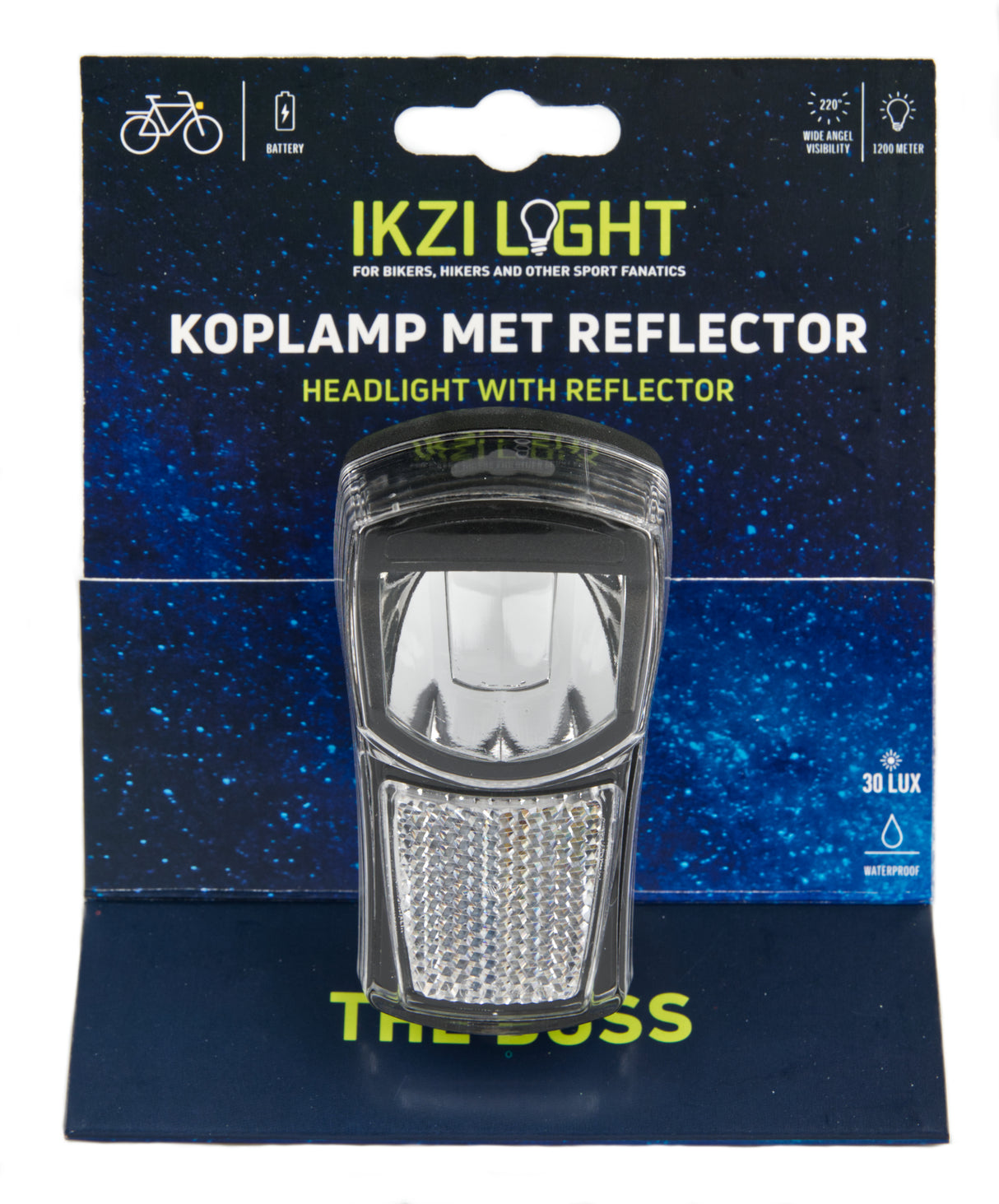 Ikzilight Faro El jefe, 1 LED blanco 20lux. Incluyendo soporte y baterías (paquete colgante)