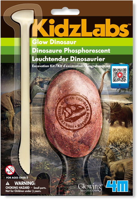 4m opgraafkit glow in the dark - dino - wetenschap en spel - 1 stuk - 6 variëteiten - kidzlabs - 5 jaar