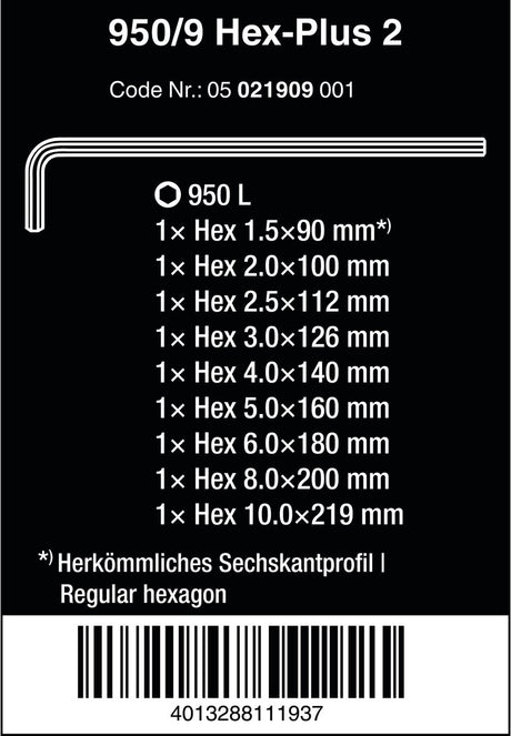 Wera 05021909001 9-delige inbussleutelset - 1,5-10mm