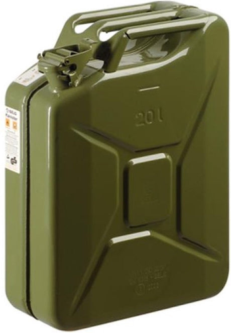 Gelg metalen jerrycan legergroen voor brandstof 20 liter l35 x b17 x h47 cm - geschikt voor brandstof - benzine diesel