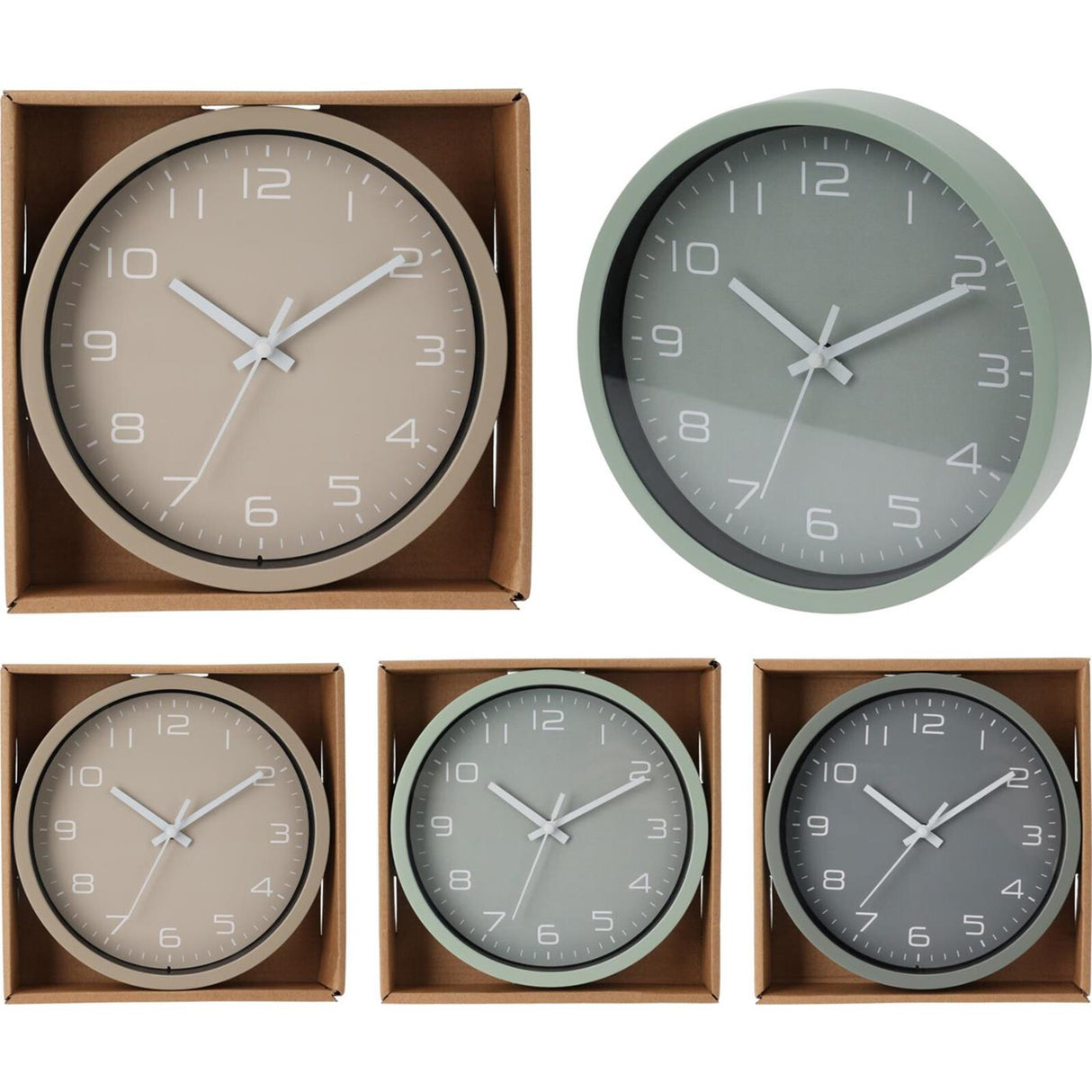 Home styling wandklok ã˜20cm 3 assorti wandklok ã˜20cm groen grijs of taupe