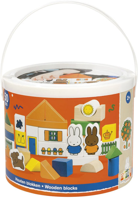 Bambolino nijntje blokkenton, houten blokken in opbergton - educatief speelgoed - peuter, kleuter - vanaf 2 jaar - toys