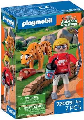 Playmobil dierentuin speelset tijger en bezoeker met accessoires.