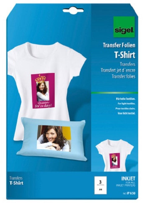 Sigel inkjet transferfolie a4 blanco 3 vel voor lichte kleding textiel
