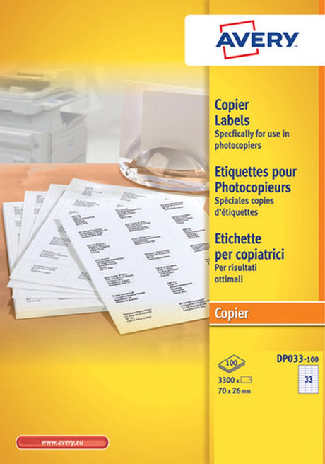Avery kopieeretiket 70x26mm 100 vel 33 etiketten per vel wit