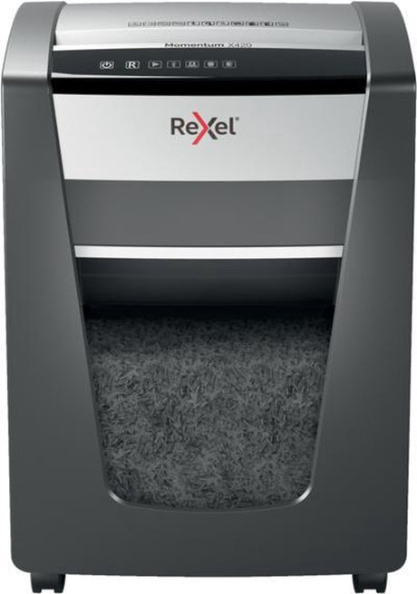 Rexel momentum x420 papierversnipperaar - p4 snippers - tot 20 vel - 30l - zwart