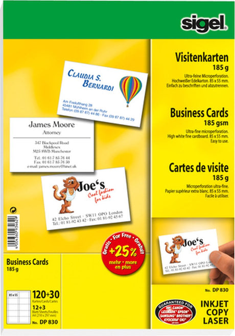 Sigel visitekaartjes wit 85x55 mm 185 gram 150 stuks
