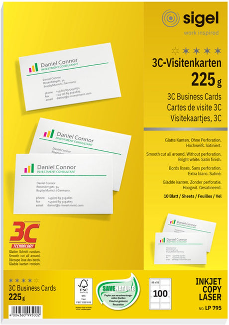 Sigel visitekaart 3c 88x55mm wit 225 gram 100 stuks