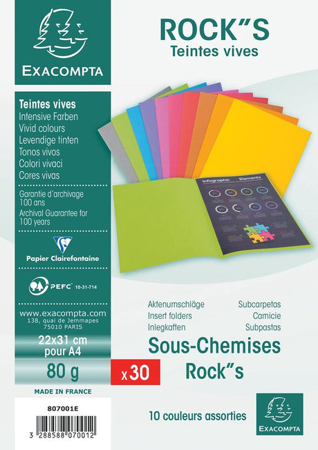 Exacompta rock''s 80 pak van 30 inlegmappen - 22x31cm voor a12 - geassorteerd - 807001e