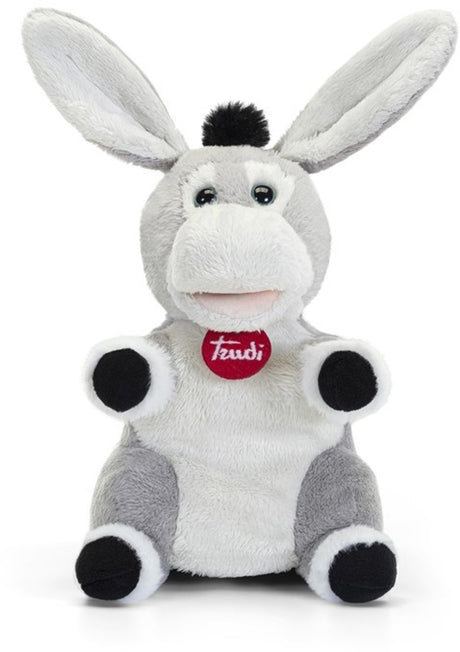 Trudi - puppets handpop ezel 25 cm - handgemaakt in italie - zacht pluche - knuffeldier voor jongens en meisjes - grijs - 17x25x15 cm maat s