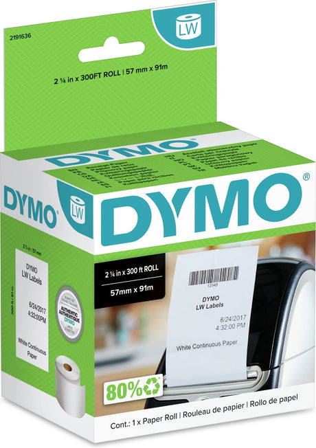 Dymo labelwriter doorlopende labels | 57 mm x 91 meter (2 1 4 in x 300 ft) | authentieke labels voor labelwriter labelprinters | 1 rol