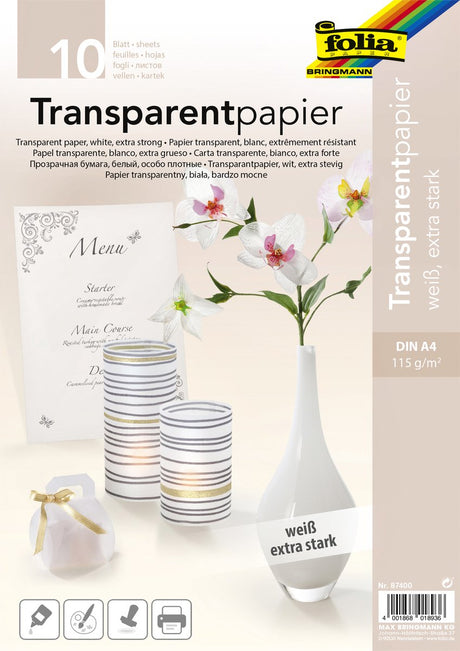 Folia paper transparant papier folia a4 115gr 10 vel wit