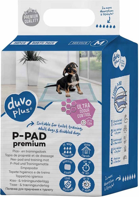 Duvo plus p-pad premium geurcontrole - puppy training pads - plasmatten hond - geurcontrole lekvrij - l 45x60cm - 30 stuks