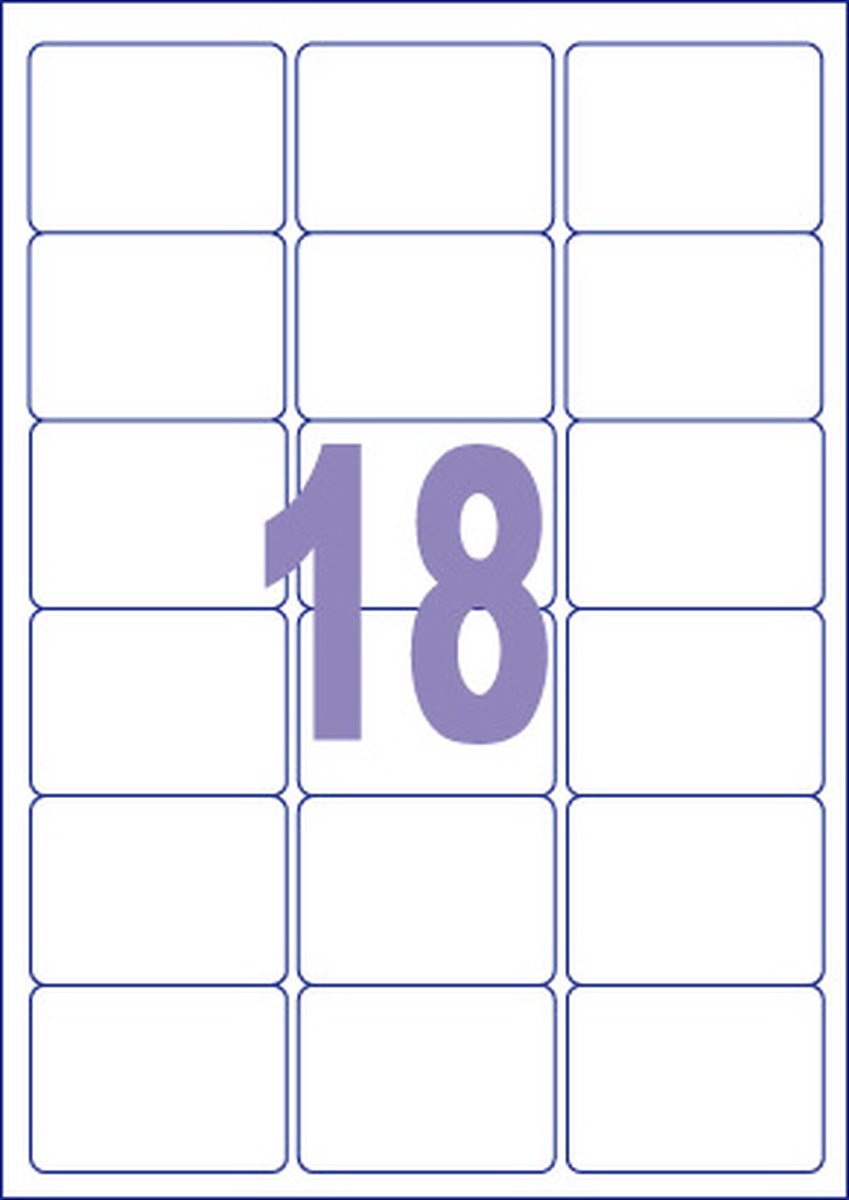 Kangaro etiket - universele etiketten - inkjet laser kopieer - 63,5x46,6mm - 100 vel - 18 stickers per vel - k-6346