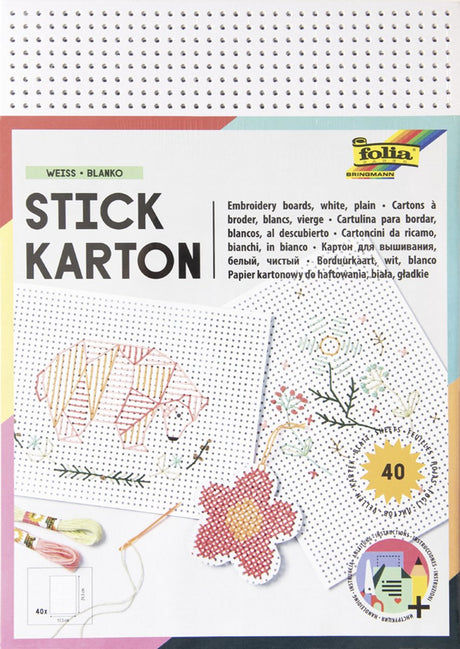 Folia paper borduurkaarten folia 17.5 x 24.5cm - 300gr - pak 40 vel wit