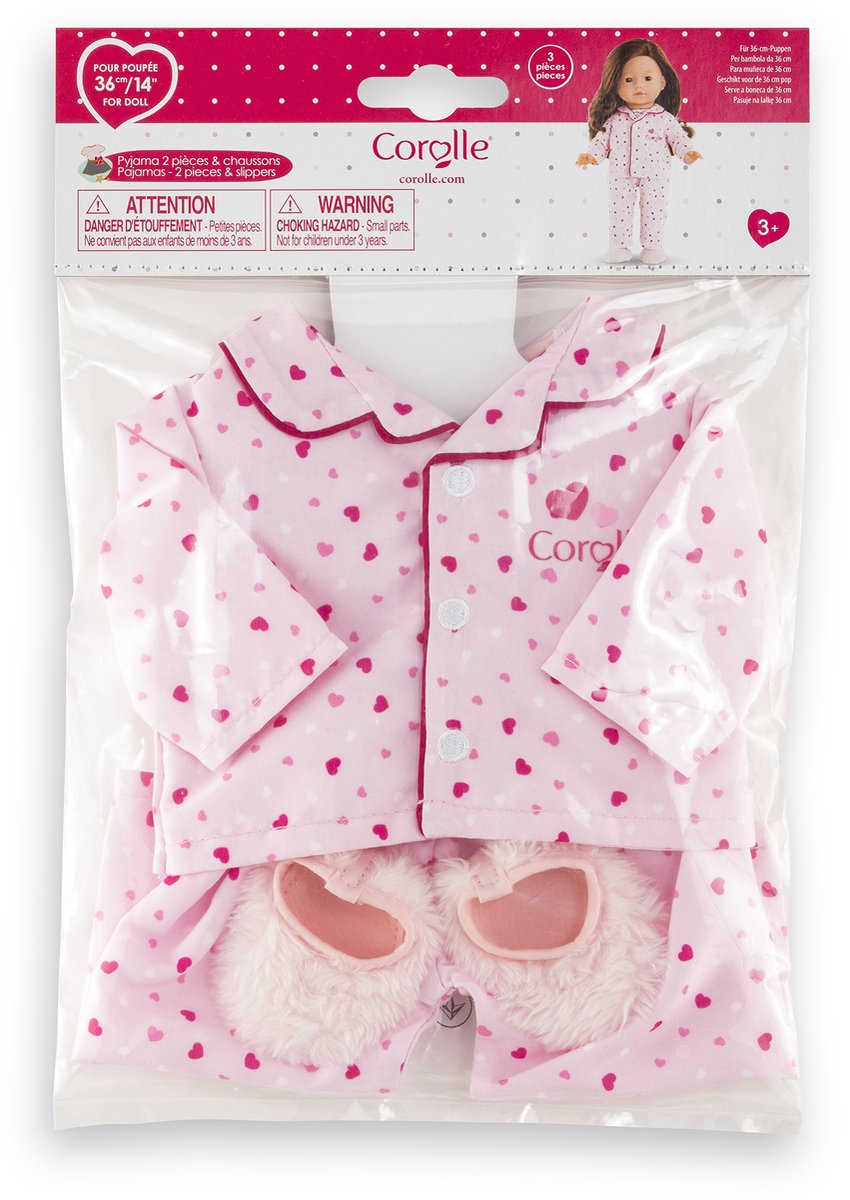 Corolle poppenpyjama en slofjes - hartjes - 36cm poppenkleding.