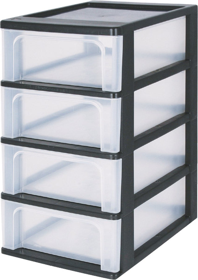 Iris organizer chest ladesysteem - 4 lades - 4 x7l - kunststof - zwart transparant
