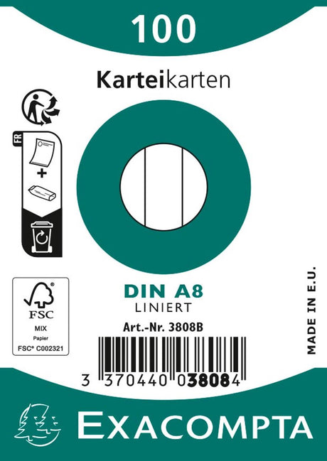 Exacompta 1x pak 100 steekkaarten in folie - bristol gelijnd niet geperforeerd 55x74mm, wit