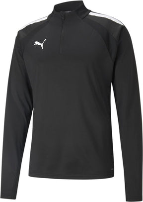Puma teamliga 1 4 zip top jr unisex sportshirt - black- white