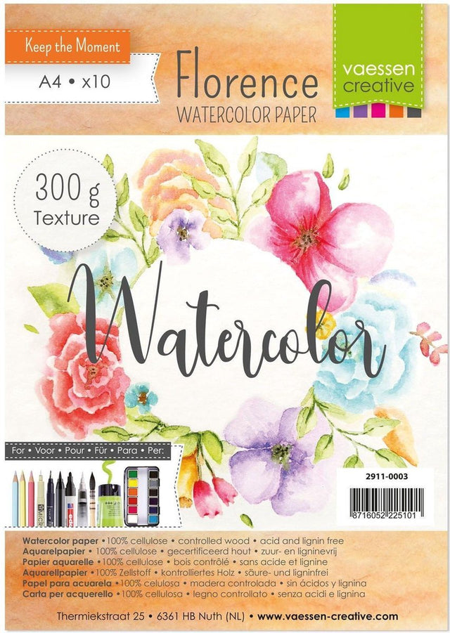 Florence aquarelpapier - off white - a4 - 300 grams - lichte structuur - texture - - 10 vellen