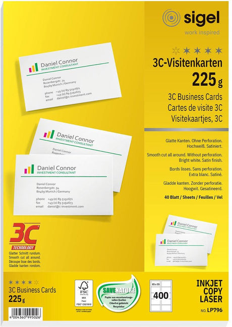 Sigel visitekaartjes wit 85x55 mm 225 gram 400 stuks