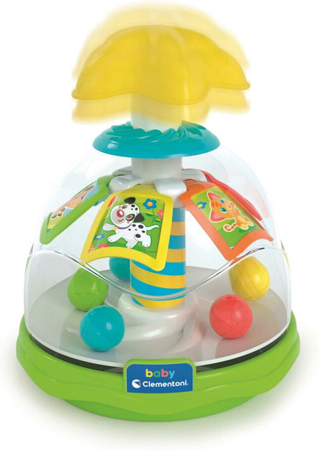 Clementoni baby draaitol - babyspeelgoed - tol speelgoed met stuiterende gekleurde balletjes - sensorisch speelgoed - happy animals - vanaf 9 maanden