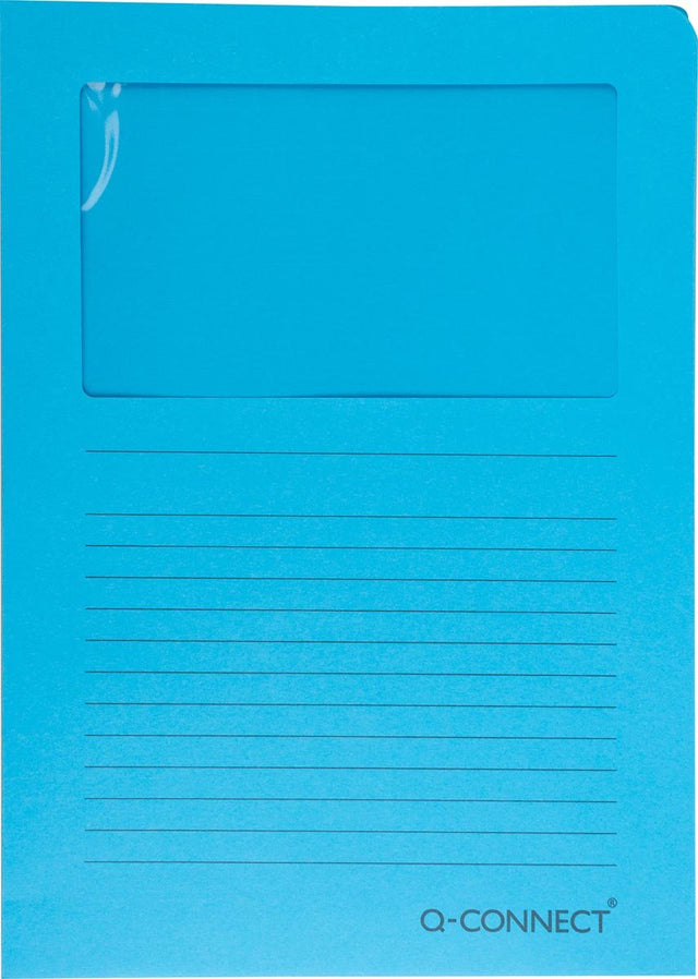 Q-connect l-map met venster | 120 g m² | a4 | pak van 100 stuks | blauw