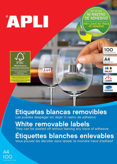 Apli afneembare witte etiketten formaat 485 x 254 mm (b x h) 4.400 stuks 44 per blad (3054)
