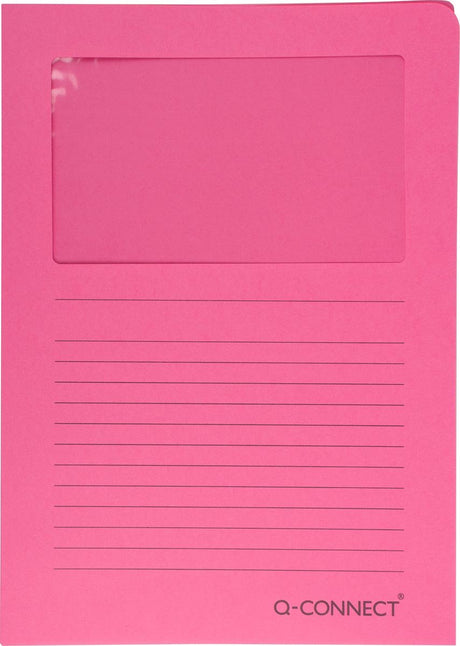 Q-connect l-map met venster | 120 g mã‚â² | a4 | pak van 100 stuks | roze