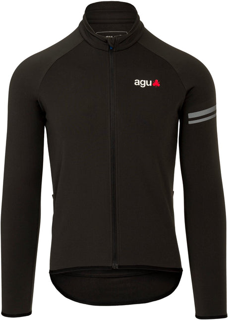 Agu essential - fietsshirt met lange mouwen - thermoshirt - wielershirt heren - zwart - isolatie - reflecterend - fleece kraag - 3 zakken - xl