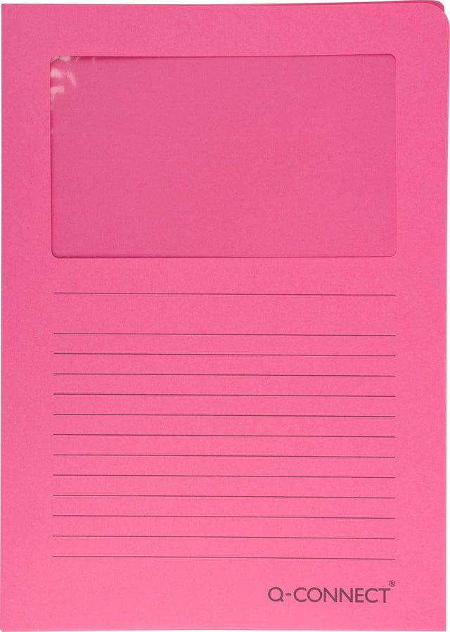 Q-connect l-map met venster | 120 g mâ² | a4 | pak van 100 stuks | roze