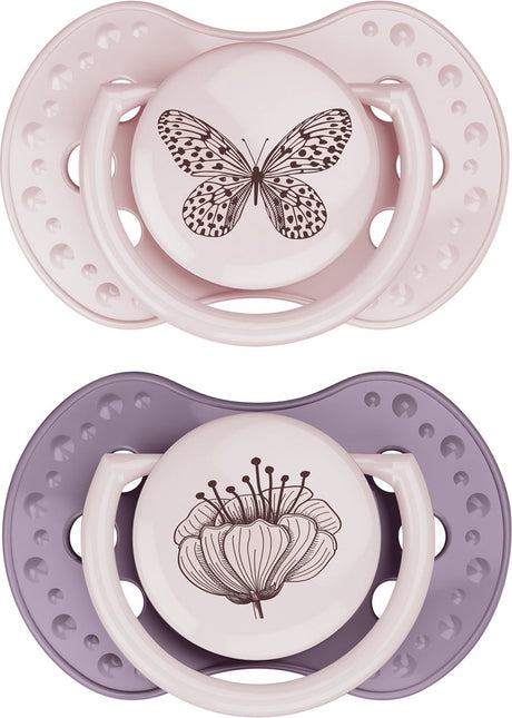 Difrax lovi fopspeen dynamisch - classy - 0 tot 6 maanden - roze paars - 2 stuks