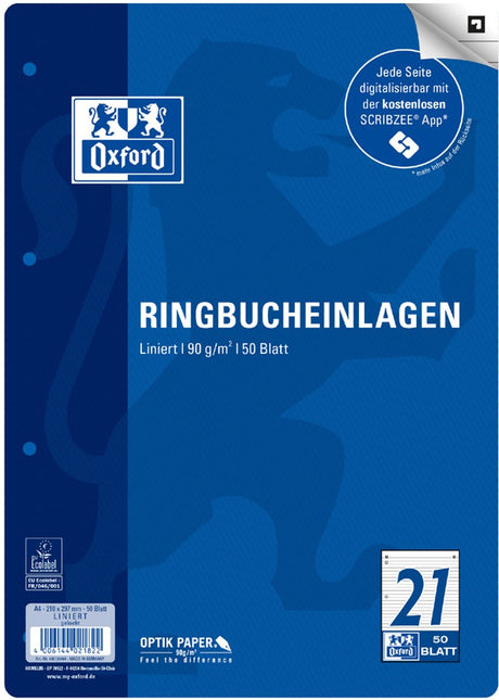 Oxford gelijnd ringbandvullingen a4 50 vel