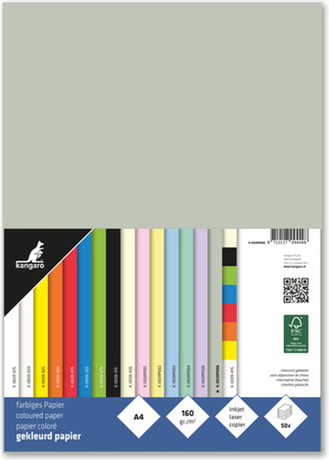 Kangaro papier - a4 - 160 gram fsc - pak 50 vel - pastel grijs