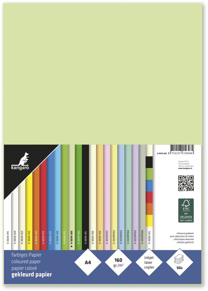 Kangaro papier - a4 - 160 gram fsc - pak 50 vel - lichtgroen